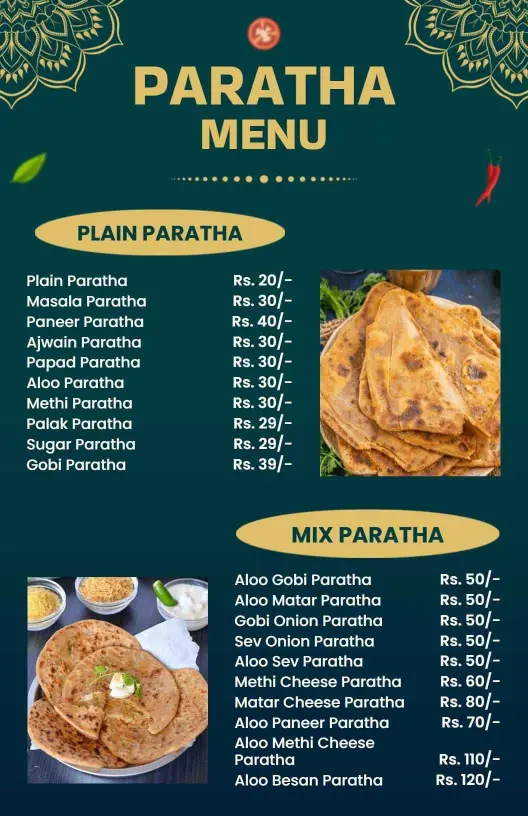 Elegant Gold Indian Cuisine Paratha Menu Template
