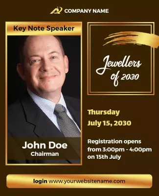 Elegant Gold Keynote Speaker Jewellers of 2030 Poster Template