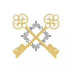 Elegant Gold Keys Intertwined with Floral Patterns Abstract Logo Template