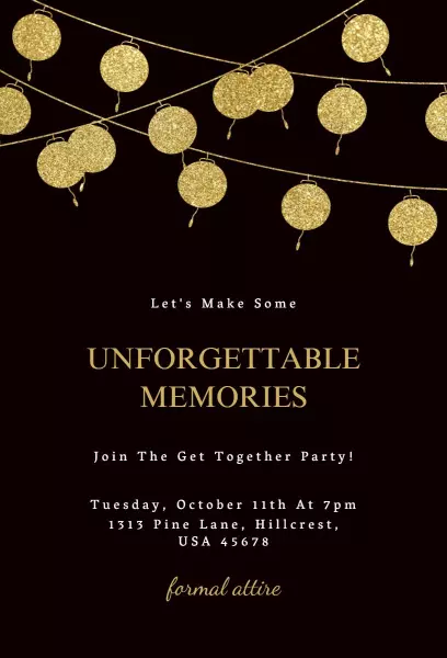 Elegant Gold Lantern String Unforgettable Memories Invitation Template