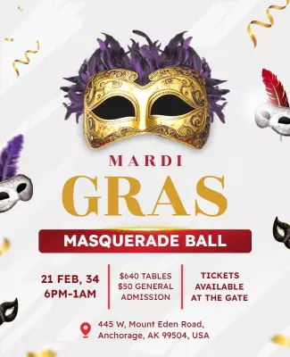 Elegant Gold Mardi Gras Masquerade Ball Poster Template