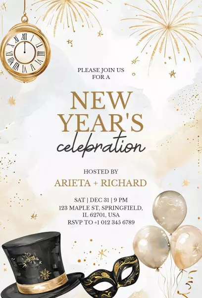 Elegant Gold Masquerade New Year's Celebration Invitation Template