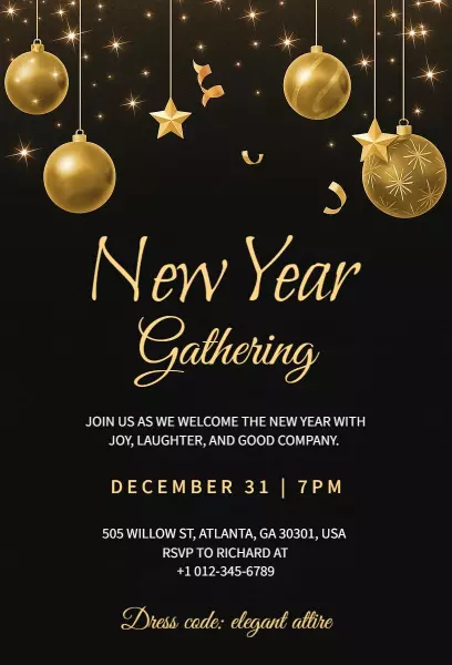 Elegant Gold New Year Celebration Gathering Invitation Template