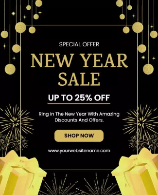Elegant Gold New Year Sale Promotional Offer Poster Template
