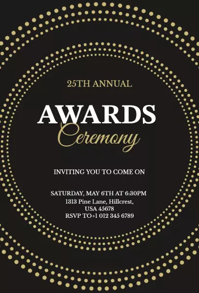 Elegant Gold Polka Dot 25th Annual Awards Ceremony Invitation Template