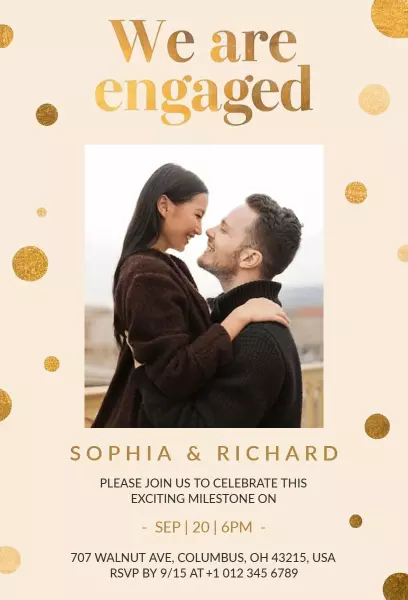 Elegant Gold Polka Dot Engagement Celebration Invitation Template