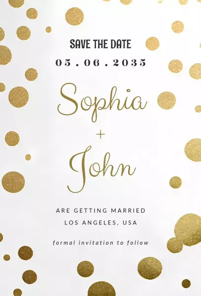 Elegant Gold Polka Dot Save The Date Wedding Invitation Template