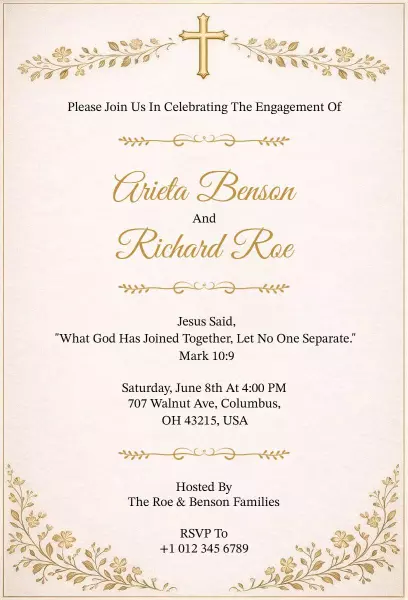 Elegant Gold Religious Engagement Celebration Invitation Template