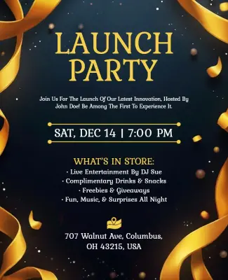 Elegant Gold Ribbon Theme Launch Party Flyer Template