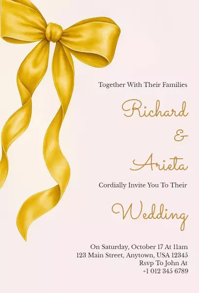Elegant Gold Ribbon Wedding Celebration Invitation Template