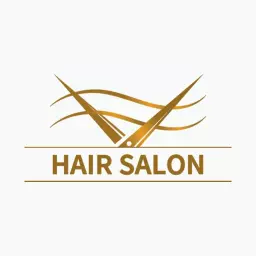Elegant Gold Scissors and Hair Waves Representing Salon Logo Template