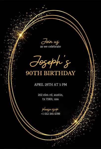 Elegant Gold Sparkle 90th Birthday Celebration Invitation Template