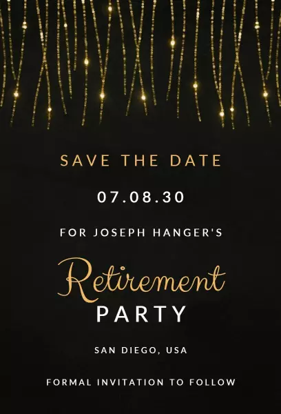 Elegant Gold Sparkle Retirement Party Invitation Template