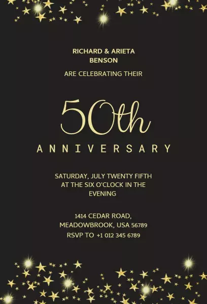 Elegant Gold Starry 50th Anniversary Celebration Invitation Template
