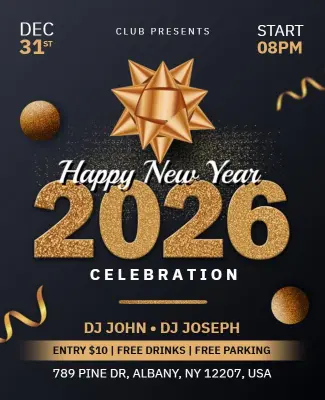 Elegant Gold Starry New Year Celebration Event Flyer Template