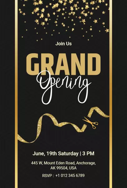 Elegant Gold Starry Night Grand Opening Invitation Template