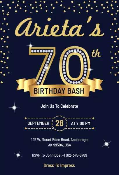 Elegant Gold Stars 70th Birthday Celebration Invitation Template