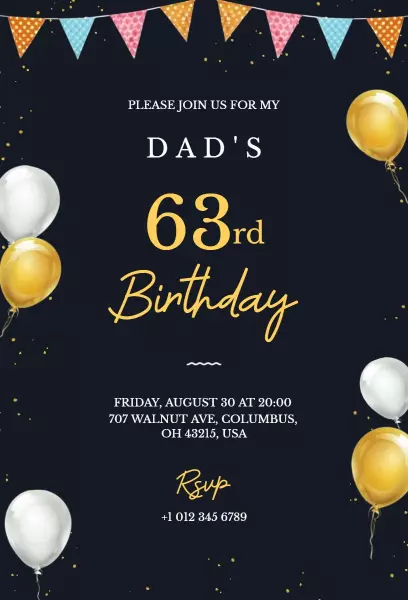 Elegant Gold Theme Dad's 63rd Birthday Celebration Invitation Template