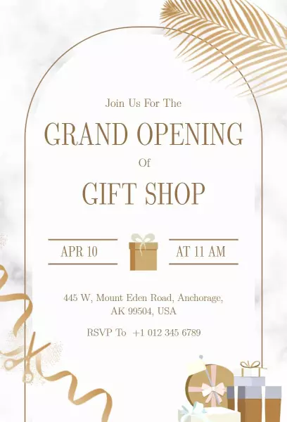 Elegant Gold Theme Gift Shop Grand Opening Invitation Template