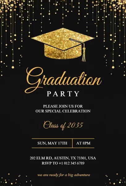 Elegant Gold Theme Graduation Celebration Invitation Template
