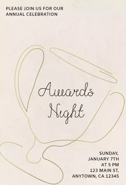 Elegant Gold Trophy Annual Awards Night Invitation Template