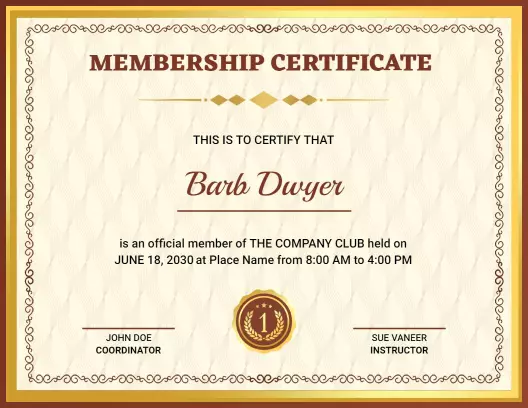 Elegant Gold Vintage Membership Club Certificate Template