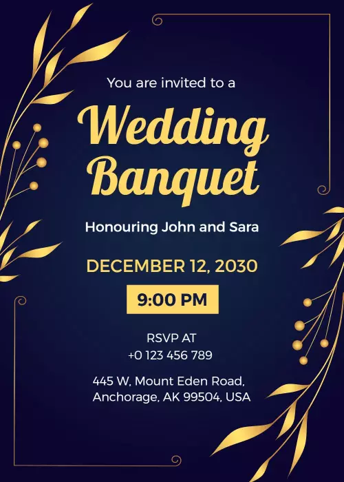 Elegant Gold Wedding Banquet Celebration Invitation Template