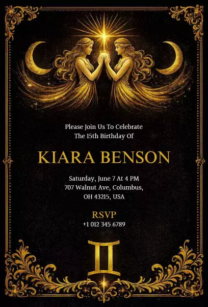 Elegant Golden 15th Birthday Celebration Invitation Template