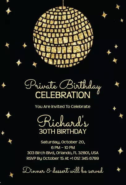 Elegant Golden 30th Birthday Celebration Invitation Template