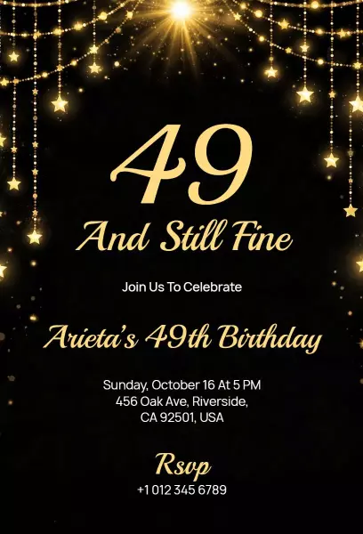 Elegant Golden 49th Birthday Celebration Invitation Template