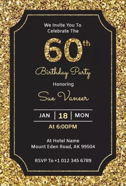 Elegant Golden 60th Birthday Celebration Invitation Template