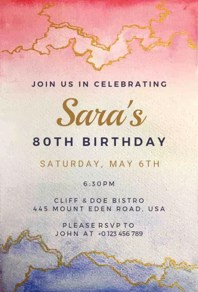 Elegant Golden 80th Birthday Celebration Invitation Template