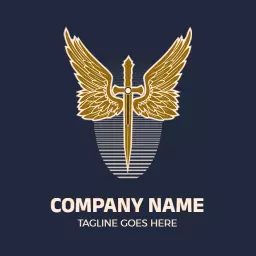 Elegant Golden Angel Wings and Sword Design Logo Template