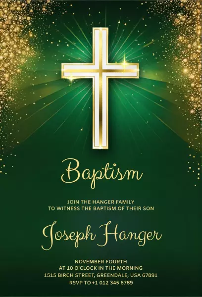 Elegant Golden Cross Baptism Celebration Invitation Template