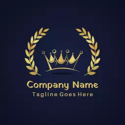 Elegant Golden Crown Surrounded by Laurel Wreath Logo Template