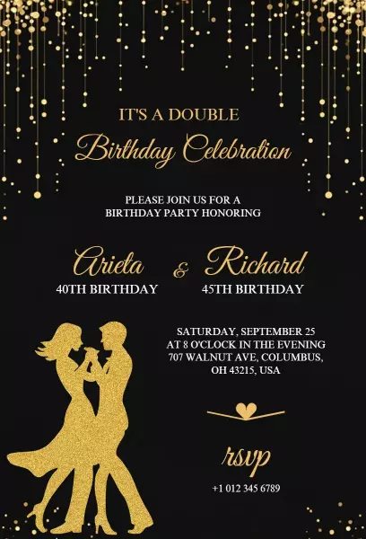 Elegant Golden Double Birthday Celebration Invitation Template