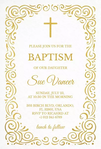 Elegant Golden Floral Baptism Celebration Invitation Template