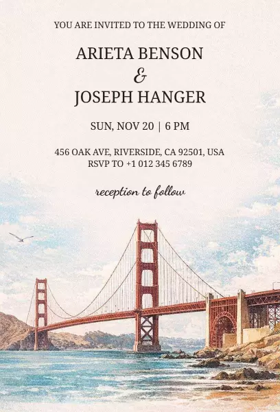 Elegant Golden Gate Bridge Wedding Ceremony Invitation Template