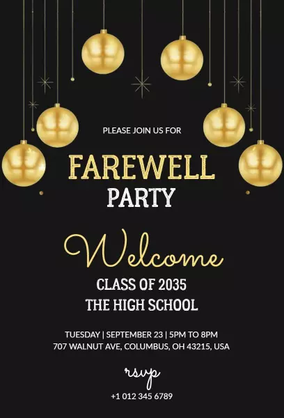 Elegant Golden Glamour Farewell Party Invitation Template