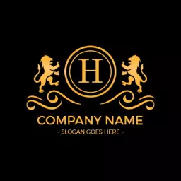 Elegant Golden Lions and Initial Design Representing Luxury Logo Template