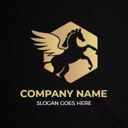 Elegant Golden Pegasus on a Dark Hexagonal Background Logo Template