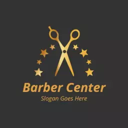 Elegant Golden Scissors Surrounded by Stars Barber Center Logo Template