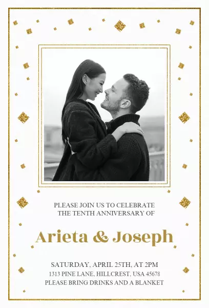 Elegant Golden Tenth Anniversary Celebration Invitation Template