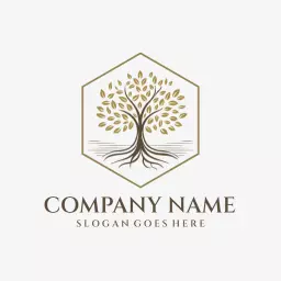 Elegant Golden Tree Illustration Showcasing Environment Logo Template