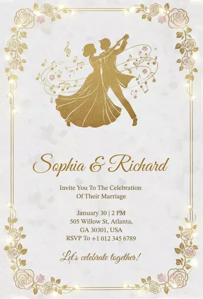 Elegant Golden Wedding Celebration Dance Invitation Template