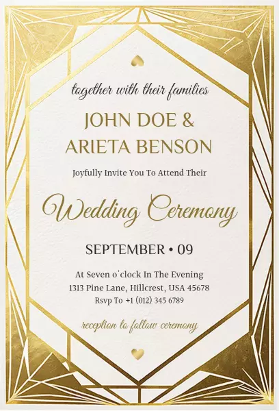 Elegant Golden Wedding Ceremony Celebration Invitation Template