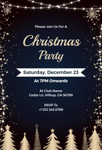 Elegant Golden Winter Wonderland Christmas Party Invitation Template
