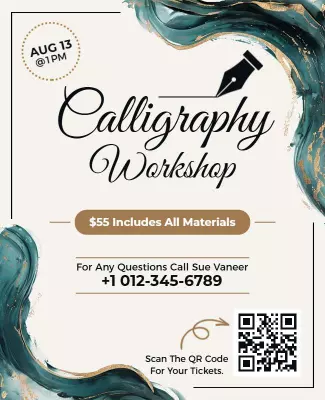 Elegant Green Abstract Calligraphy Workshop Poster Template