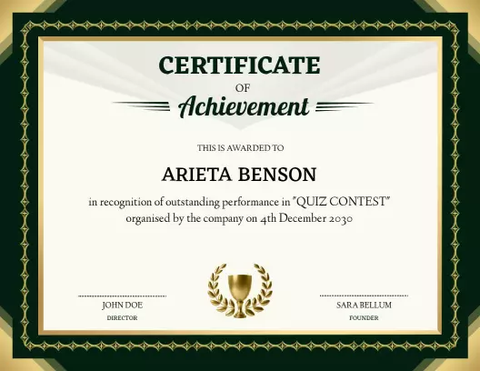 Elegant Green Achievement Recognition Certificate Template