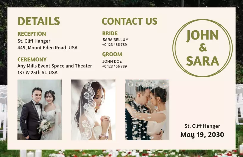 Elegant Green and Beige Wedding Ceremony Reception Brochure Template